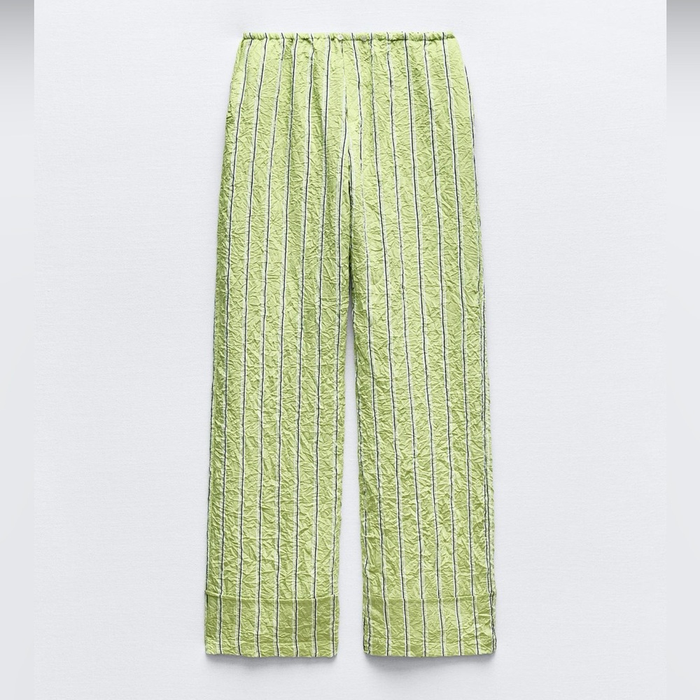 Zara Light Green Striped pajama Pants
